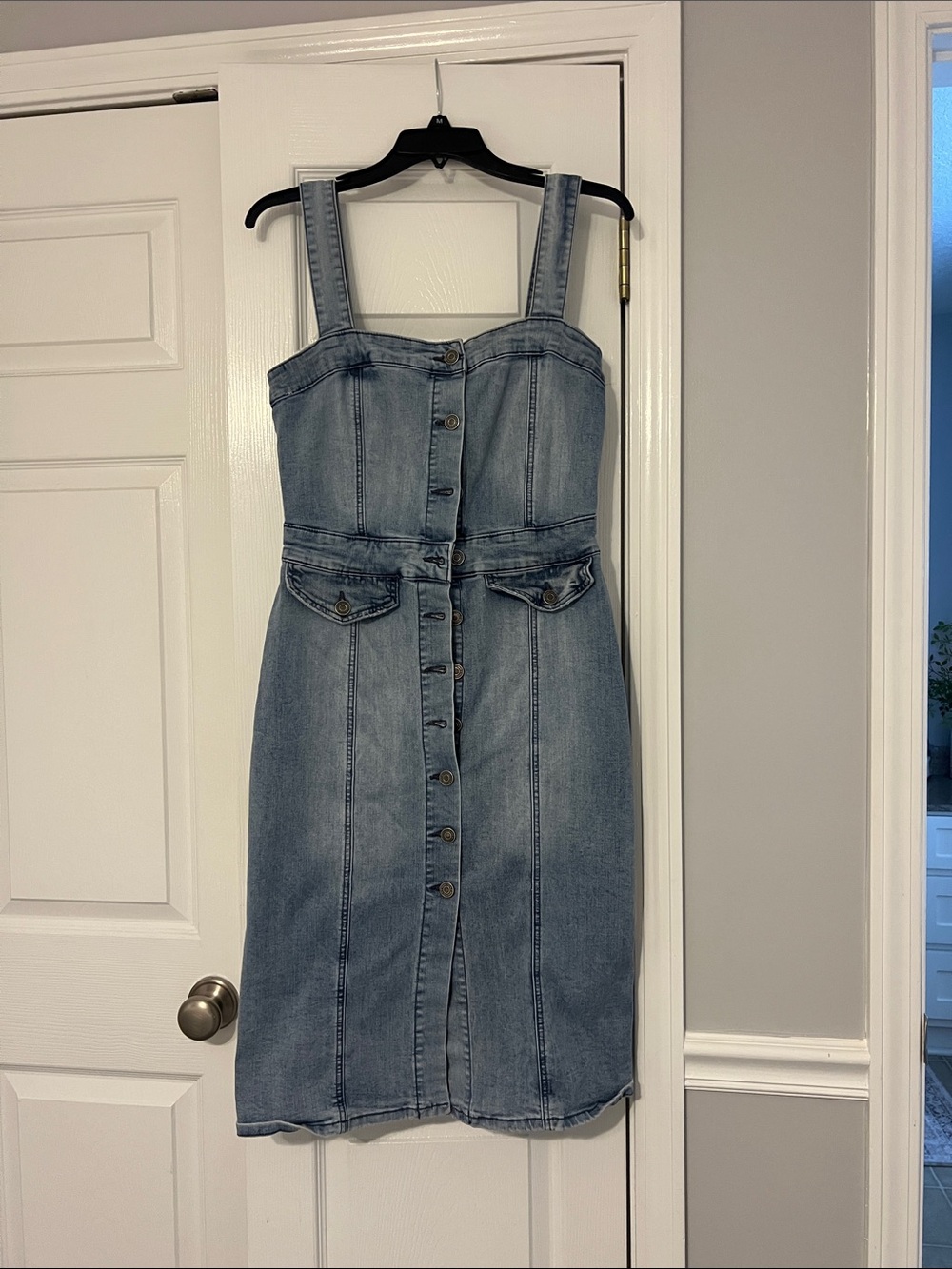 Indigo Rein Light Blue Denim Button-Front Midi Dress